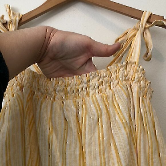 JOIE Raheda Tank Yellow White Striped Smocked Linen Cotton Cropped Blouse Small - Picture 7 of 10